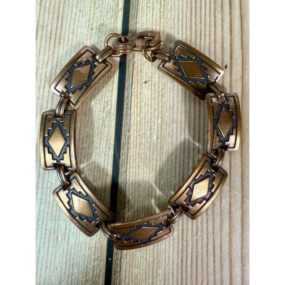 Vintage Southwestern Native American Copper Tribal Panel Link Bracelet - Picture 6 of 9